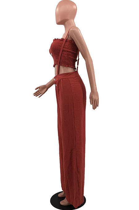Women Chest Wrap Suspender Trousers Pure Color Pants Sets MQX23580