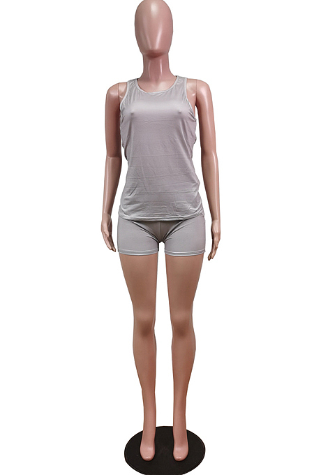 Fashion Sexy Pure Color Printing Tank Shorts Two Piece WY6813 