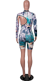 Orange Yellow Digetal Printing Strapless Backless Drawsting Two Piece SZS8079-1