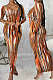 Brown Fashion Digital Print Long Dress SMR10302-2