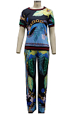 Black Euramerican Fashion Digital Print Sports Two Piece SMR10377-1