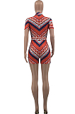 Red Summer Fashion Positioning Printing Slim Fitting Zipper Romper Shorts OEP6297-1