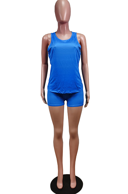 Fashion Sexy Pure Color Printing Tank Shorts Two Piece WY6821