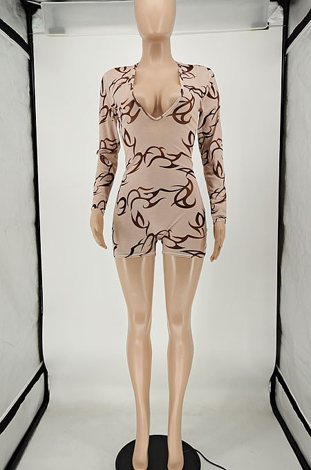 Euramerican Trendy Women Sexy Net Yarn Printing Romper Shorts NL6085