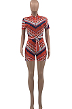 Red Summer Fashion Positioning Printing Slim Fitting Zipper Romper Shorts OEP6297-1