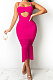 Rose Red Pure Color Fashion Women Sexy Condole Belt Chest Wrap Hollow Out Tassel Midi Dress XZ5225-2