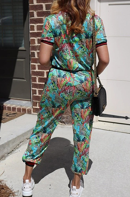 Green Euramerican Fashion Digital Print Sports Two Piece SMR10377-2