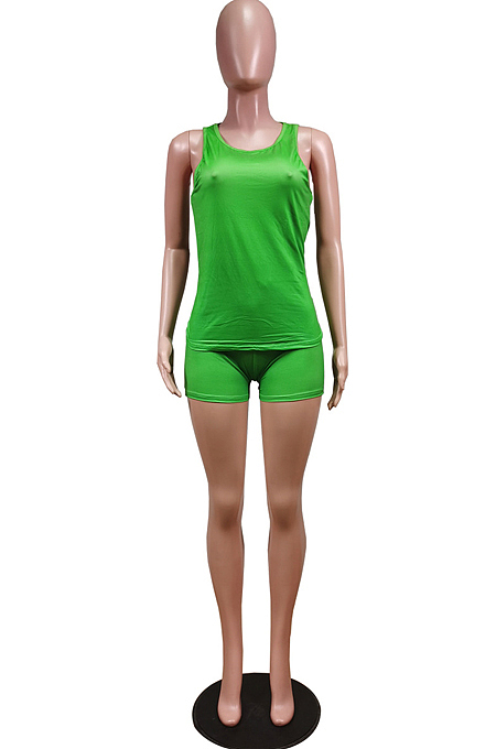 Fashion Sexy Pure Color Printing Tank Shorts Two Piece WY6821