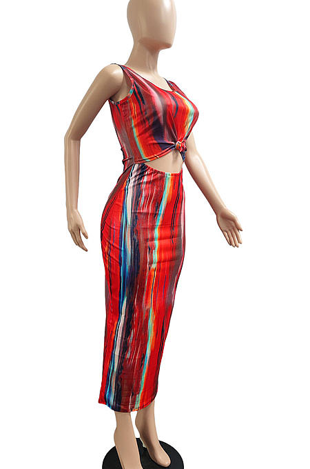 Red Sexy Dew Waist Sleeveless Midi Dress JP1047-1