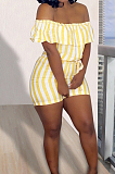 Yellow Sexy Stripe Lotus Leaf A Word Shoulder Jumpsuits KSN05013-1
