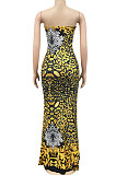 Dark Yellow Fashion Sleeveless Chain Chest Binding Bodycon Open Fork Long Dress XZ5166-3