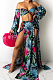 Black Leaf Fashion Sexy Digital Print Boob Tube Top Spliced Women Two Piece SMR10341-1
