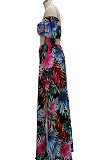 Black Leaf Fashion Sexy Digital Print Boob Tube Top Spliced Women Two Piece SMR10341-1