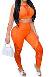 Women Pure Color Lace Spliced Sexy Top Pants Sets YF8531