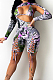 Purple Digetal Printing Strapless Backless Drawsting Two Piece SZS8079-3