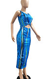 Light Blue Sexy Dew Waist Sleeveless Midi Dress JP1047-2