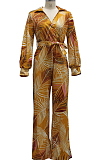 Yellow Fashion Sexy Digital Printing V Neck Wide Leg Jumpsuits SMR10324-1