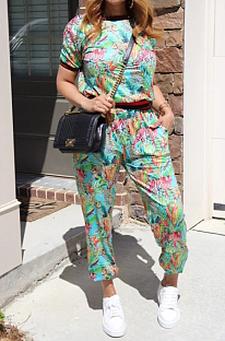 Green Euramerican Fashion Digital Print Sports Two Piece SMR10377-2