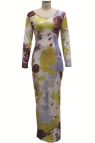 Yellow Fashion Digital Print Long Dress SMR10302-1