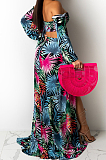 Black Leaf Fashion Sexy Digital Print Boob Tube Top Spliced Women Two Piece SMR10341-1