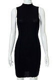 Euramerican Women Pure Color Round Neck Sleeveless Package Buttocks Slim Fitting Mini Dress FWB211