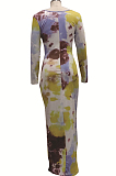 Yellow Fashion Digital Print Long Dress SMR10302-1