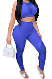 Women Pure Color Lace Spliced Sexy Top Pants Sets YF8531