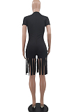 Black Summer Casual Pure Color Tassel Jumpsuits KSN8089-1