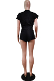 Black Fashion Sexy Zipper Midriff Loose Shorts Two Piece WY6826-3