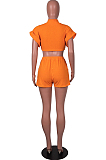 Orange Full  Sleeve Round Neck Dew Waist Pure Color Fashion Two Piece SZS8072-1