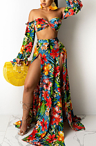 Black Red Flower  Fashion Sexy Digital Print Boob Tube Top Spliced Women Two Piece SMR10341-2