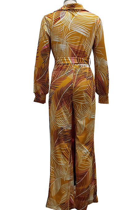 Yellow Fashion Sexy Digital Printing V Neck Wide Leg Jumpsuits SMR10324-1