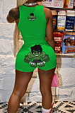 Hulkt Fashion Sexy Pure Color Printing Tank Shorts Two Piece WY6812-1