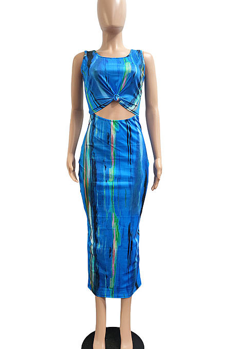 Light Blue Sexy Dew Waist Sleeveless Midi Dress JP1047-2