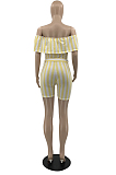 Yellow Sexy Stripe Lotus Leaf A Word Shoulder Jumpsuits KSN05013-1