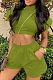 Navy Cyan  Full  Sleeve Round Neck Dew Waist Pure Color Fashion Two Piece SZS8072-6