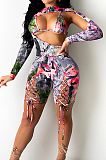 Red Digetal Printing Strapless Backless Drawsting Two Piece SZS8079-2