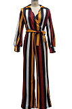 Stripe Fashion Sexy Digital Printing V Neck Wide Leg Jumpsuits SMR10324-2