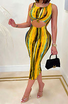 Yellow Sexy Dew Waist Sleeveless Midi Dress JP1047-3