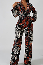 Black Leaf  Fashion Sexy Digital Printing V Neck Wide Leg Jumpsuits SMR10324-3