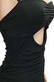 Black Pure Color Fashion Women Sexy Condole Belt Chest Wrap Hollow Out Tassel Midi Dress XZ5225-1