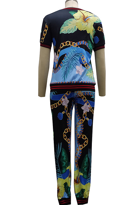 Black Euramerican Fashion Digital Print Sports Two Piece SMR10377-1