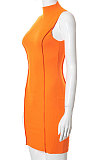 Euramerican Women Pure Color Round Neck Sleeveless Package Buttocks Slim Fitting Mini Dress FWB211