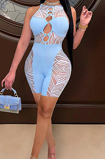 Light Blue Euramerican Spliced Sleeveless Fashion Casual Shift Jumpsuits SZS8077-1