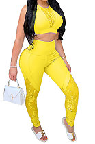 Women Pure Color Lace Spliced Sexy Top Pants Sets YF8531