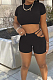 Black Casual Dew Waist Round Neck Slim Fitting T Shirts Shorts Two Piece SM9193-1