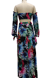 Black Leaf Fashion Sexy Digital Print Boob Tube Top Spliced Women Two Piece SMR10341-1