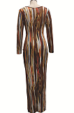 Brown Fashion Digital Print Long Dress SMR10302-2