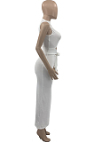 White Fashion Hole Hollow Out Knotted Strap Casual One Sleeve Long Dress KY3086-1