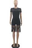 Black Summer Casual Pure Color Tassel Jumpsuits KSN8089-1